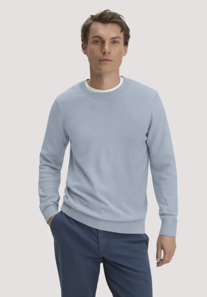 hessnatur Herren Strick Pullover Regular aus Bio-Baumwolle - blau - Größe M