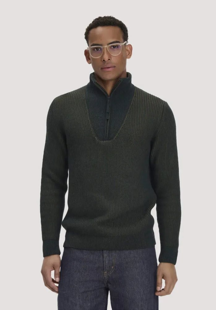 hessnatur Herren Double Knit Troyer Regular aus Bio-Baumwolle - Bio-Merinowolle und recycelter Wolle grün GrösseXL