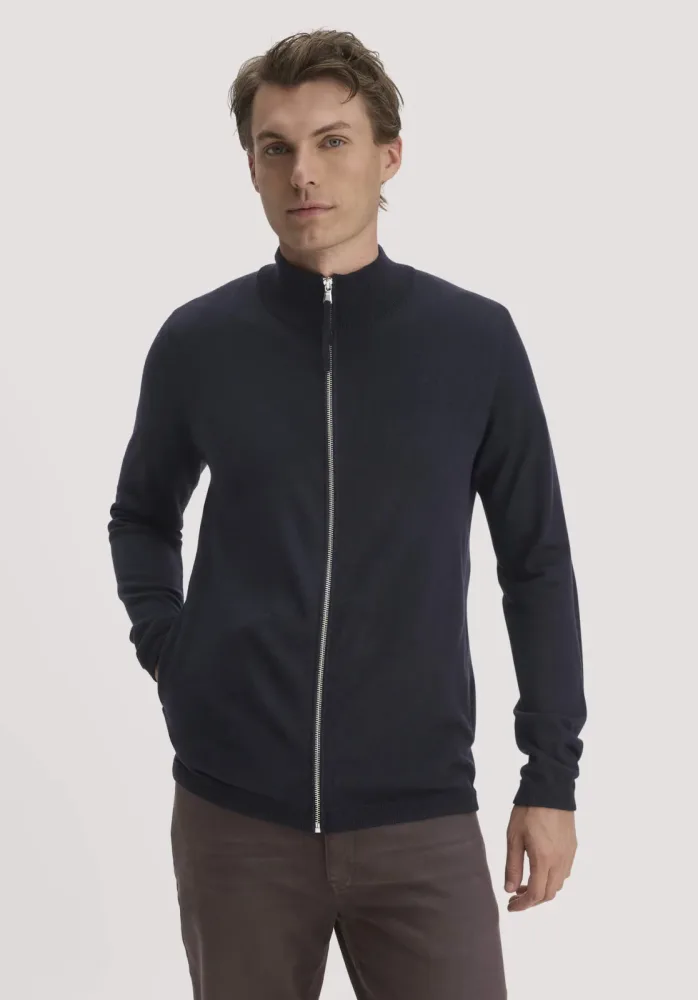hessnatur Herren Strickjacke Regular aus Bio-Merinowolle - blau - Größe M