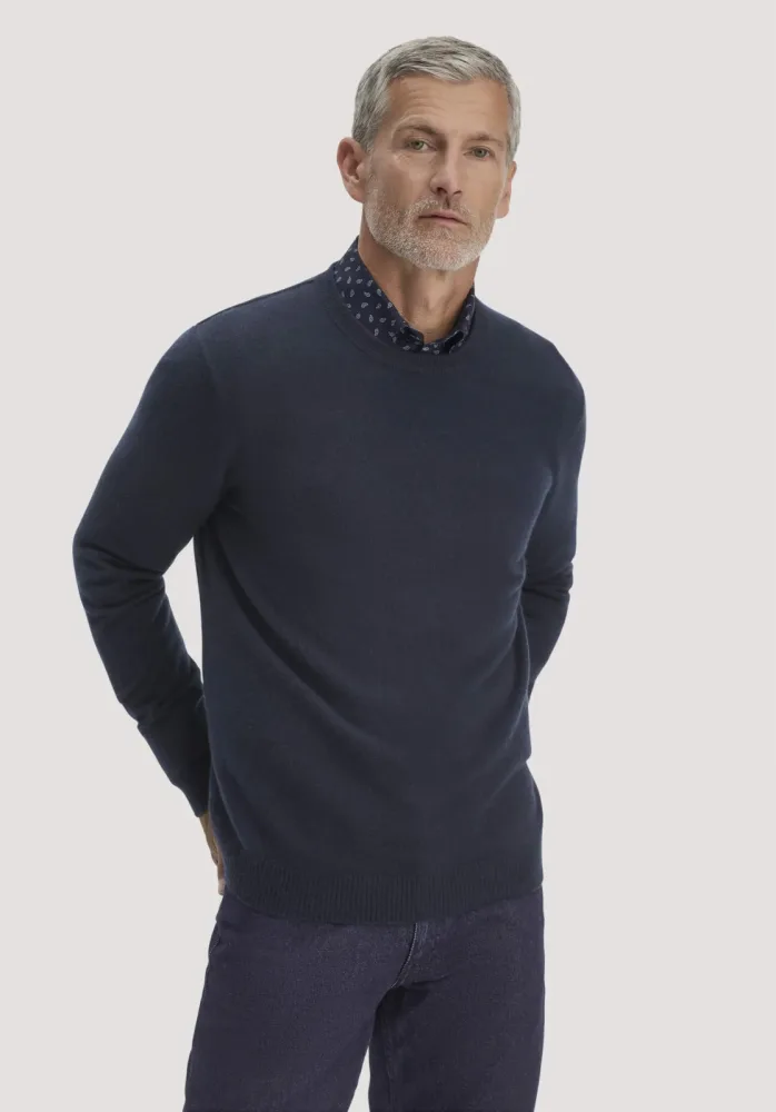 hessnatur Herren Strickpullover Regular BETTER RECYCLING mit recyceltem Cashmere - blau - Größe M