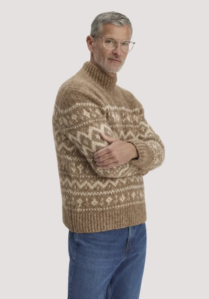 hessnatur Herren Strick Pullover Relaxed mit Rollkragen aus Alpaka und Bio-Baumwolle - braun - Größe L