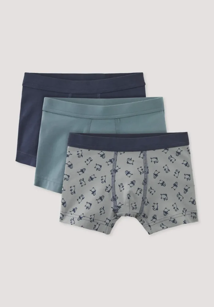 hessnatur Kinder  Jungen Pants Regular Cut im 3er-Pack aus Bio-Baumwolle - blau - Größe 134/140