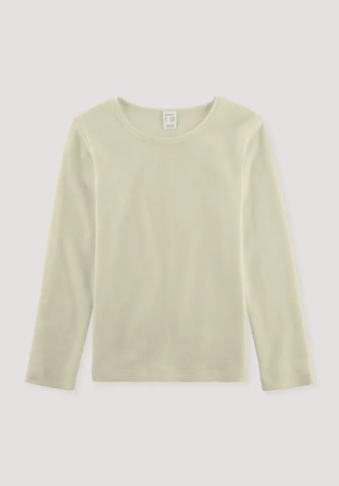 hessnatur Kinder  Langarmshirt aus Bio-Merinowolle mit Seide - natur - Größe 122/128