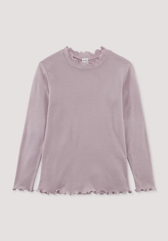 hessnatur Kinder  Pointelle Langarmshirt aus Bio-Merinowolle - rosa - Größe 122/128