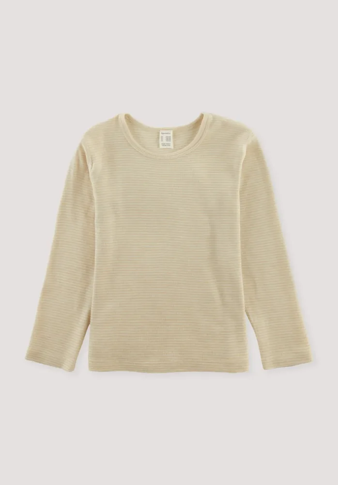 hessnatur Kinder  Ringel-Langarmshirt aus Bio-Merinowolle mit Seide - beige - Größe 122/128