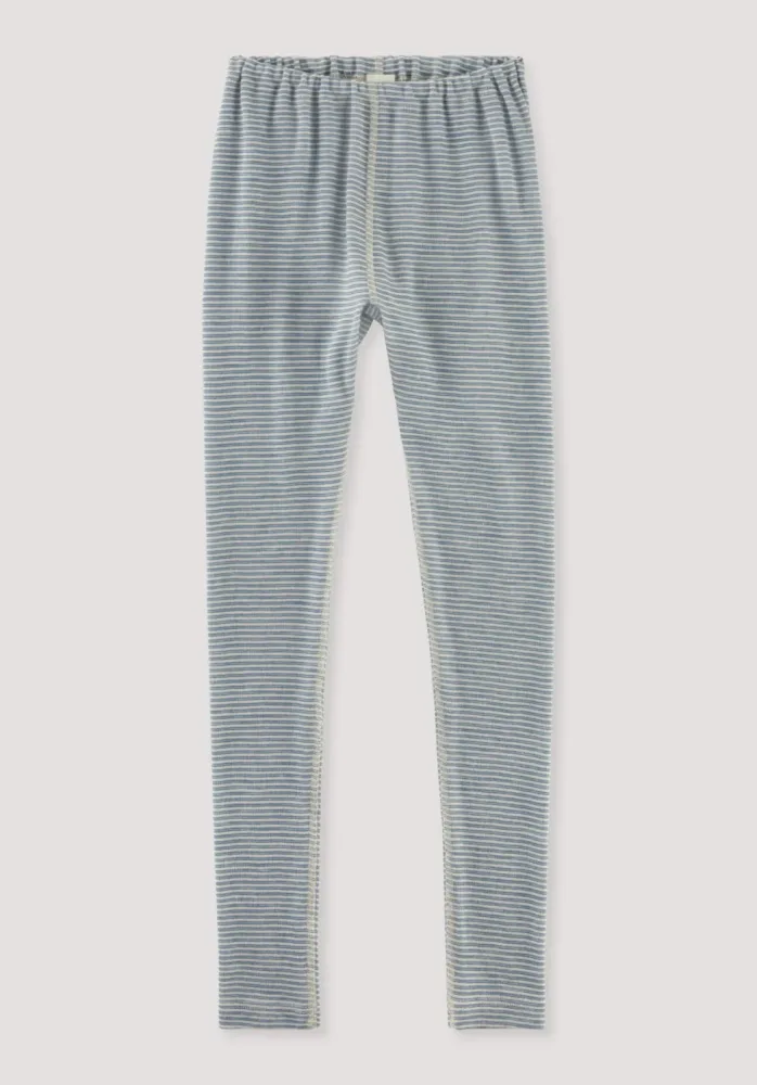 hessnatur Kinder  Ringel Leggings aus Bio-Merinowolle mit Seide - blau - Größe 134/140