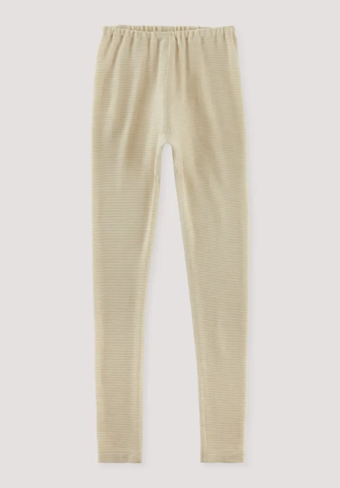 hessnatur Kinder  Ringel Leggings aus Bio-Merinowolle mit Seide - beige - Größe 98/104