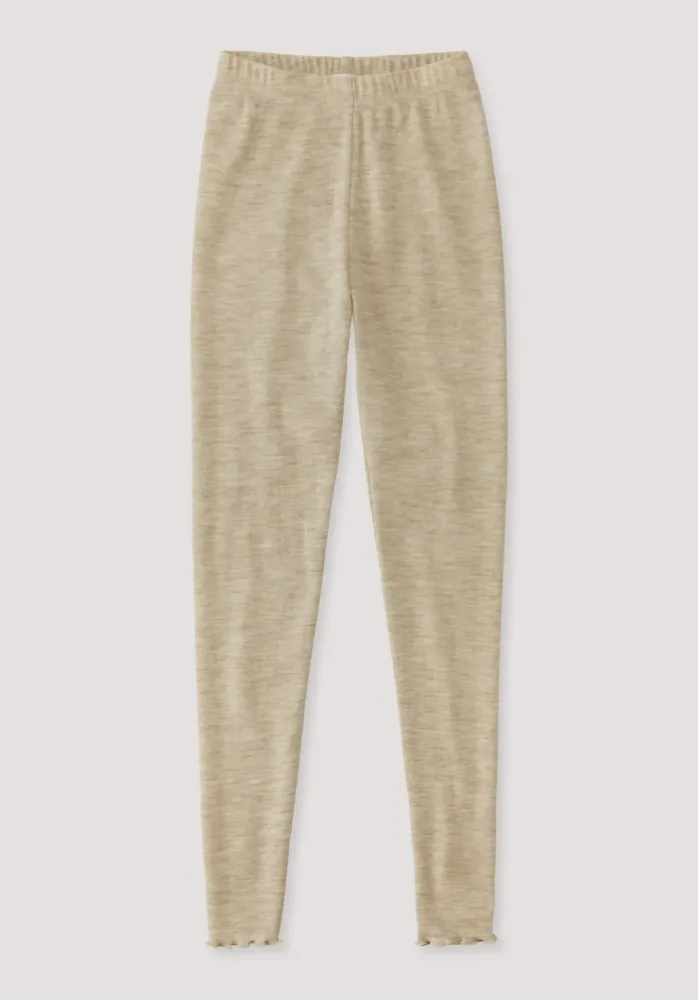 hessnatur Kinder  Leggings Pointelle aus Bio-Merinowolle - beige - Größe 110/116