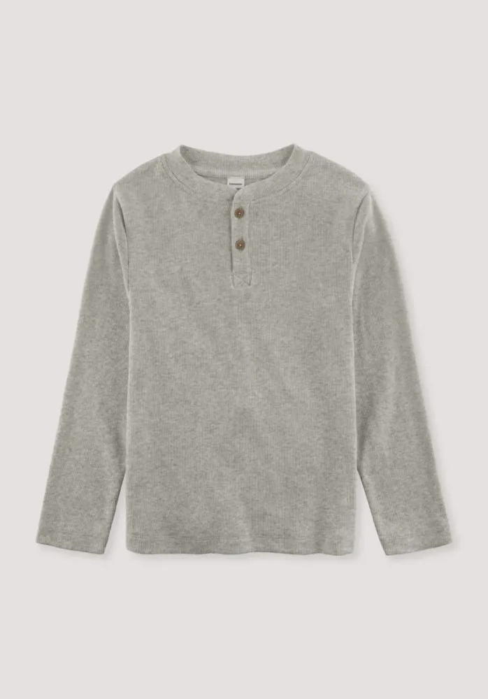 hessnatur Kinder  Henley Shirt Relaxed aus Bio-Baumwoll-Rippe - grau - Größe 134/140