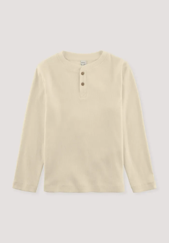hessnatur Kinder  Henley Shirt Relaxed aus Bio-Baumwoll-Rippe - natur - Größe 110/116