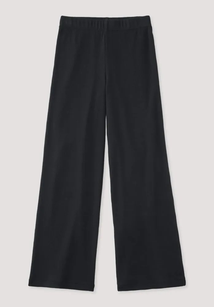 hessnatur Kinder  Rib Hose Relaxed aus Bio Baumwolle - schwarz - Größe 134/140