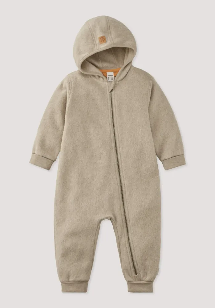 hessnatur Baby Softfleece Overall aus Bio-Baumwolle - beige - Größe 62/68