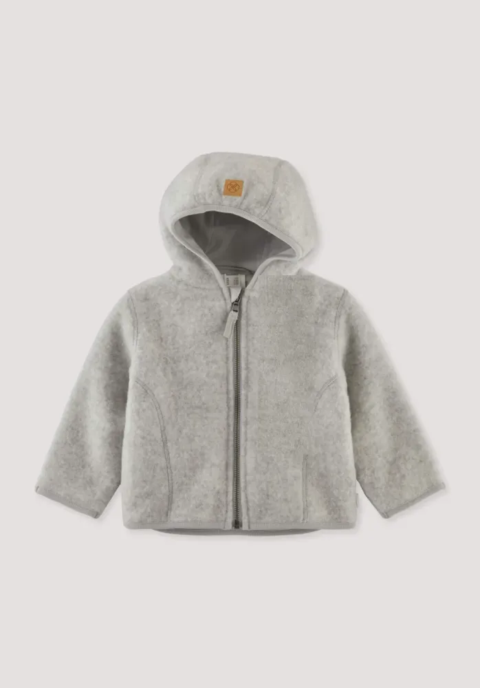 hessnatur Baby Wollfleece Jacke aus Bio-Merinowolle - grau - Größe 98/104