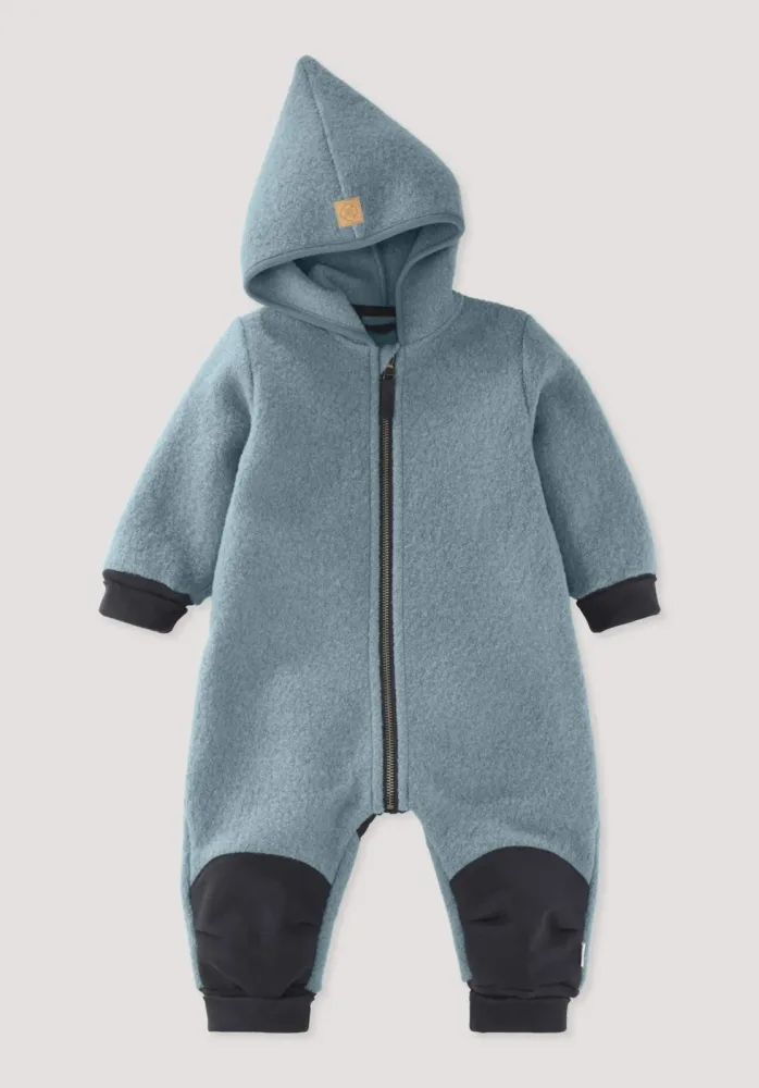 hessnatur Baby Wollwalk Overall aus Bio-Merinowolle mit Softshell - blau - Größe 98/104