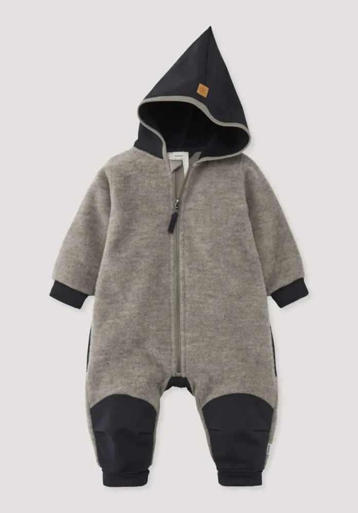 hessnatur Baby Wollfleece Overall aus Bio-Merinowolle mit Softshell - grau - Größe 86/92