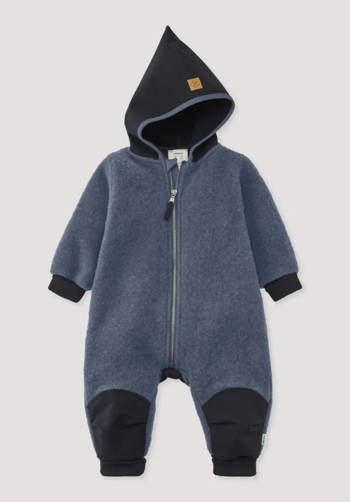 hessnatur Baby Wollfleece Overall aus Bio-Merinowolle mit Softshell - blau Grösse74/80