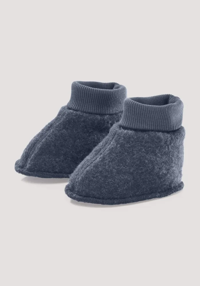 hessnatur Baby Wollfleece Schuhe aus Bio-Merinowolle - blau Grösse74/80