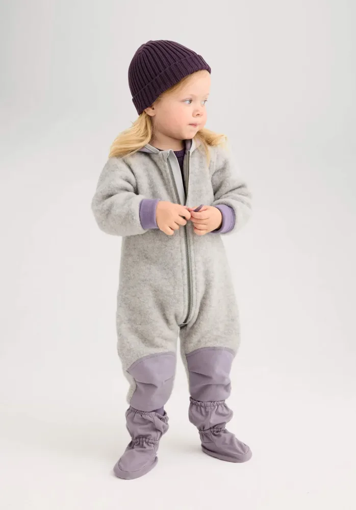 hessnatur Baby Wollfleece Overall aus Bio-Merinowolle mit Softshell - grau Grösse86/92