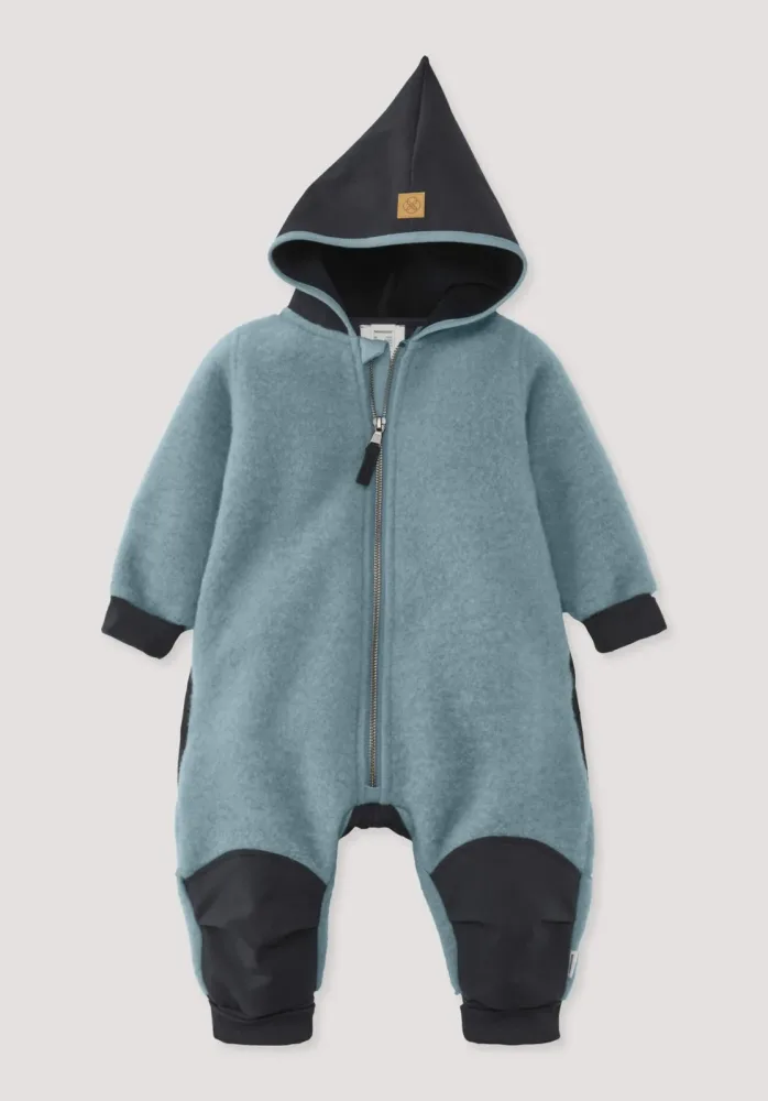 hessnatur Baby Wollfleece Overall aus Bio-Merinowolle mit Softshell - blau Grösse86/92