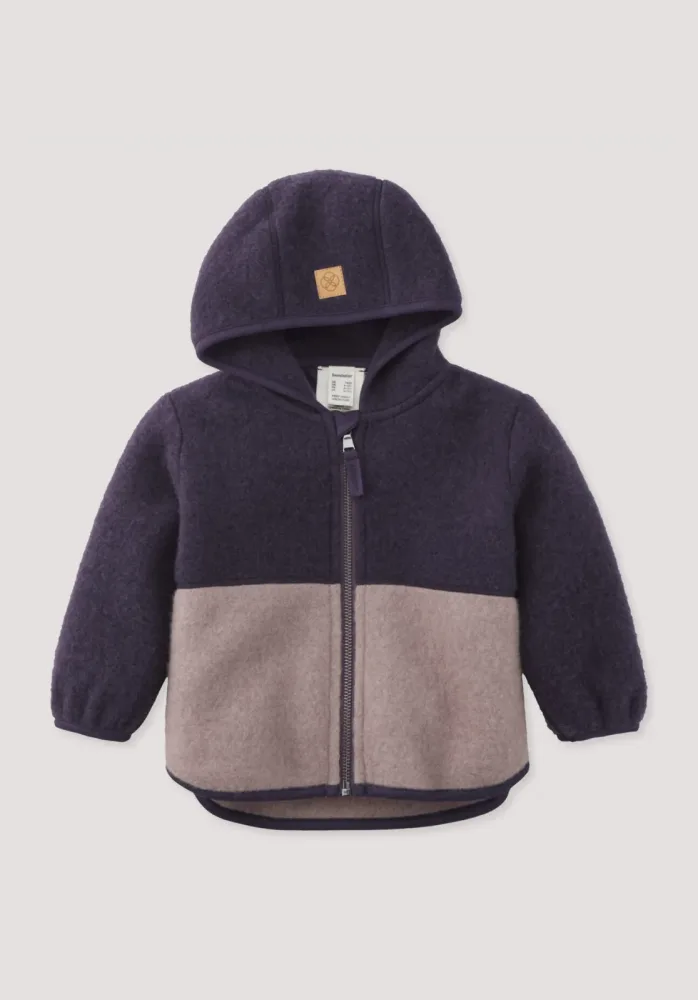 hessnatur Baby Wollfleece Jacke Colourblock aus Bio-Merinowolle - lila Grösse86/92