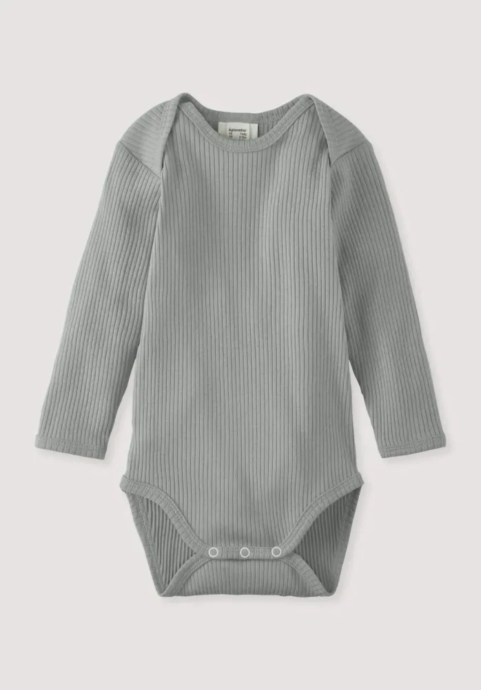 hessnatur Baby Body Langarm aus Bio-Baumwolle mit Bio-Merinowolle - blau - Größe 62/68