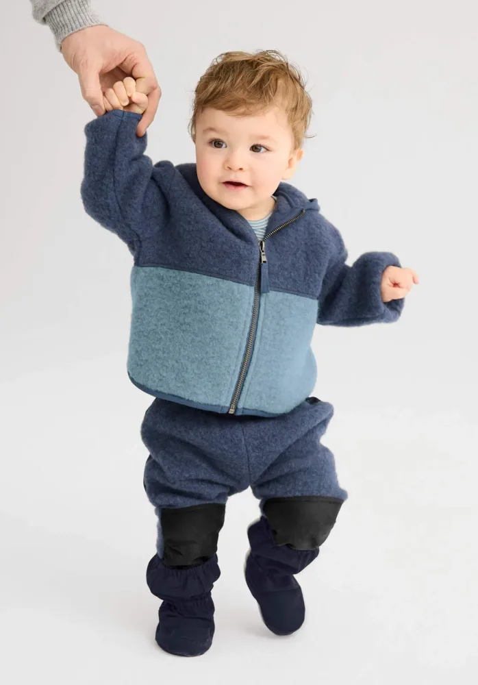 hessnatur Baby Wollfleece Hose mit Softshell aus Bio-Merinowolle - blau Grösse74/80