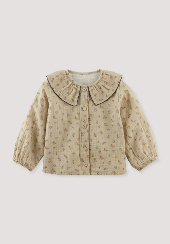 hessnatur Baby Musselin Shirt Rüschkragen aus Bio-Baumwolle - beige - Größe 62/68
