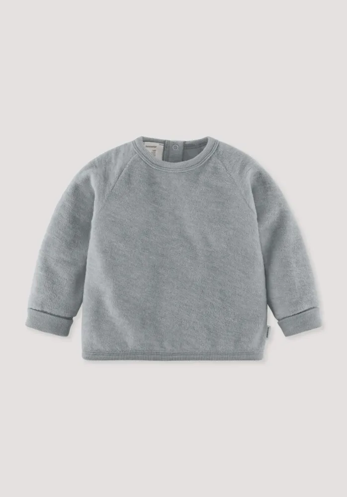 hessnatur Baby Wollfrottee Sweatshirt Raglan aus Bio-Merinowolle - blau - Größe 98/104