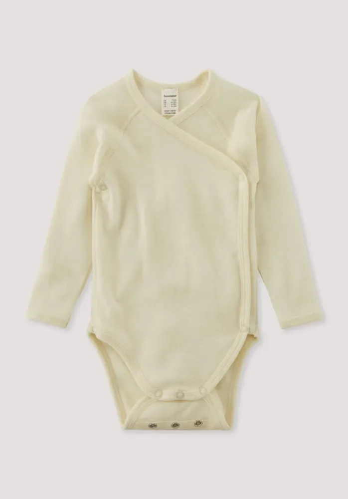 hessnatur Baby Langarm-Wickelbody Slim aus Bio-Merinowolle mit Seide - natur - Größe 62/68