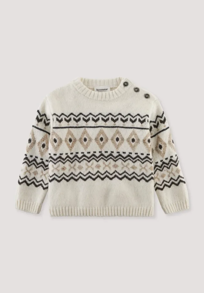 hessnatur Baby Jacquard-Pullover Norweger aus Bio-Baumwolle mit Schurwolle - beige - Größe 86/92