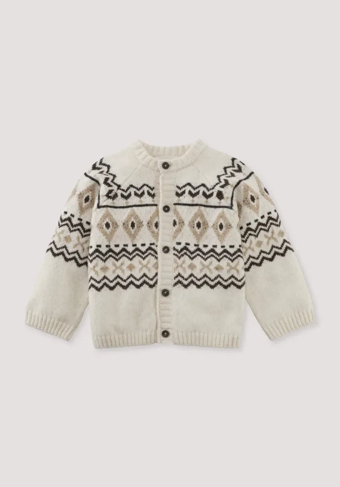 hessnatur Baby Jacquard-Strickjacke Norweger aus Bio-Baumwolle mit Schurwolle - beige - Größe 86/92