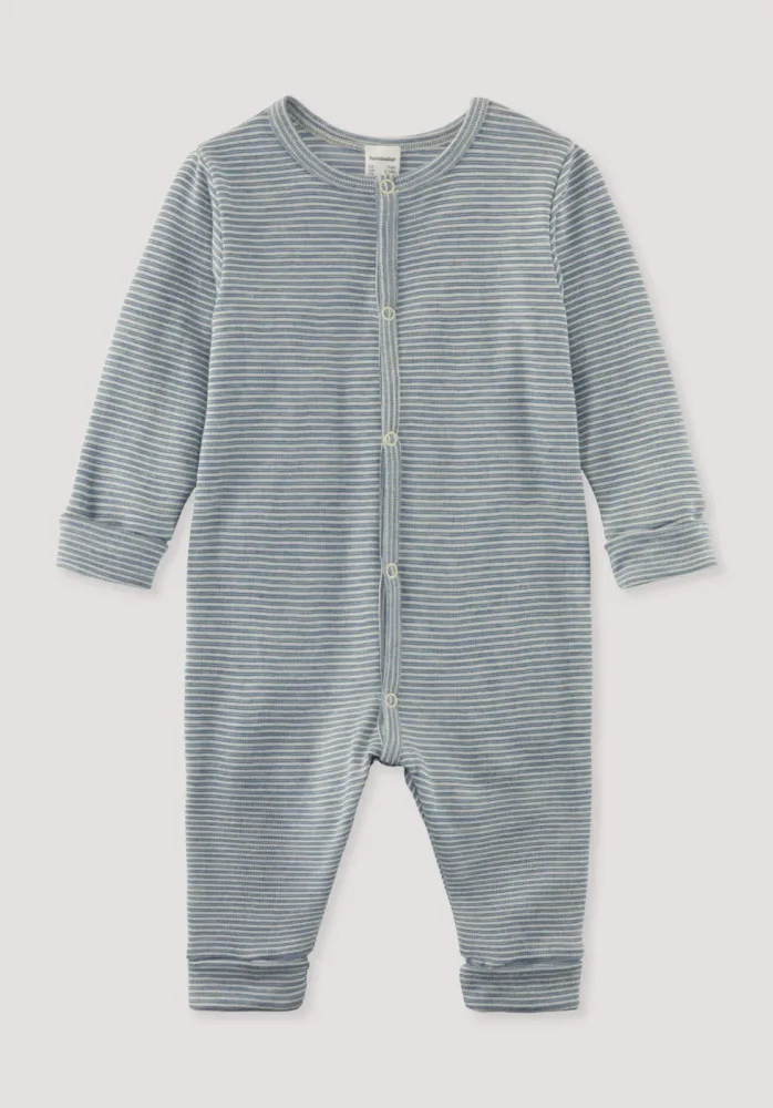 hessnatur Baby Schlafoverall aus Bio-Merinowolle mit Seide - blau - Größe 74/80