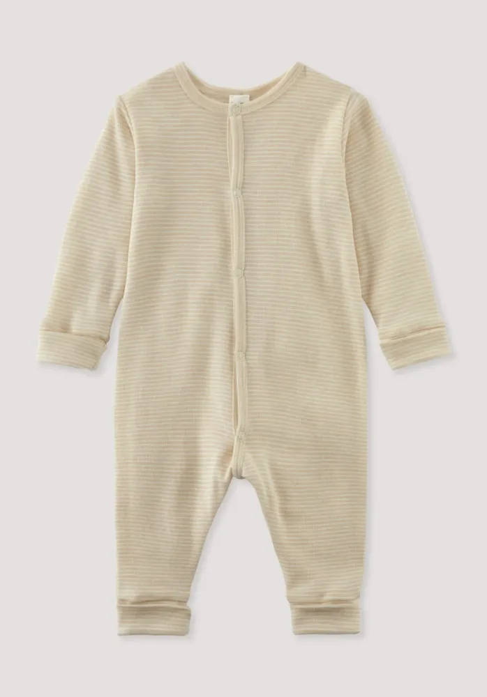 hessnatur Baby Schlafoverall aus Bio-Merinowolle mit Seide - beige - Größe 98/104