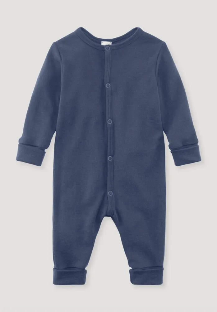 hessnatur Baby Schlafoverall aus Bio-Merinowolle mit Seide - blau - Größe 74/80