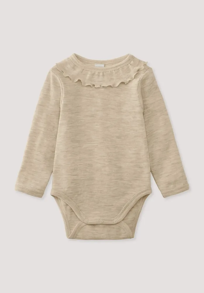 hessnatur Baby Langarmbody Pointelle aus Bio-Merinowolle - beige - Größe 98/104