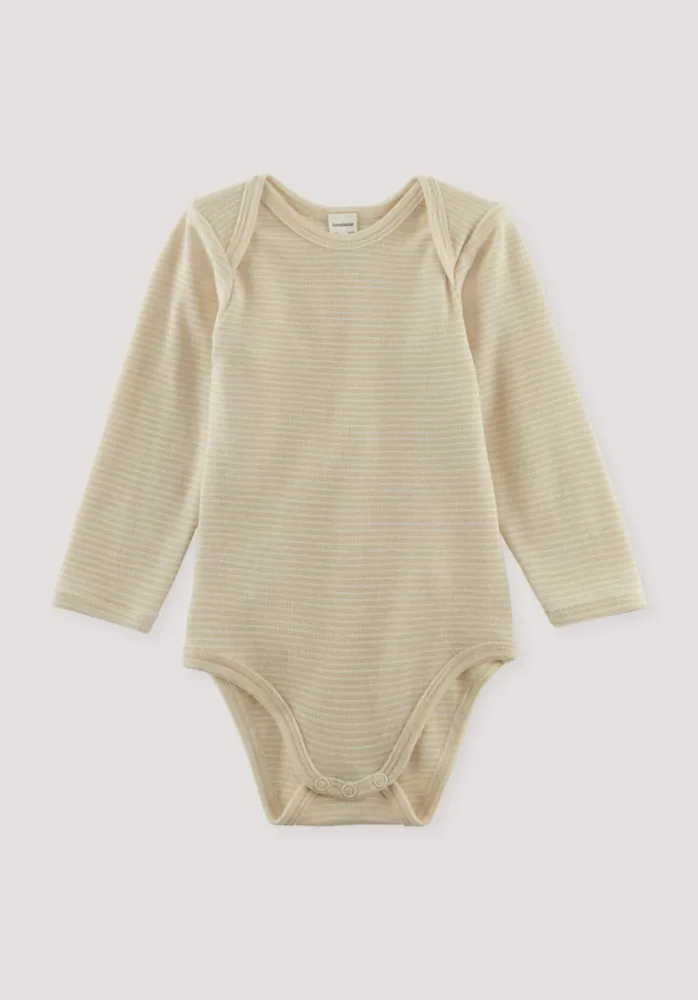 hessnatur Baby Langarm Body aus Bio-Merinowolle mit Seide - beige - Größe 86/92