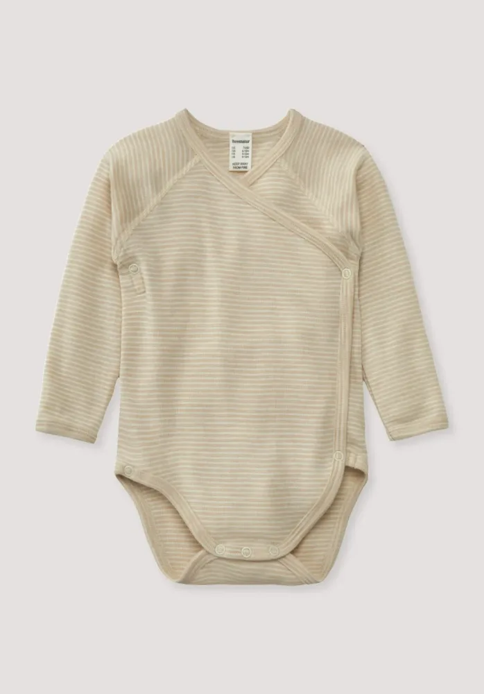 hessnatur Baby Langarm Wickelbody aus Bio-Merinowolle mit Seide - beige - Größe 74/80