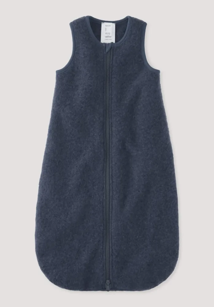 hessnatur Baby Wollfleece Schlafsack aus Schurwolle - blau Grösse90cm