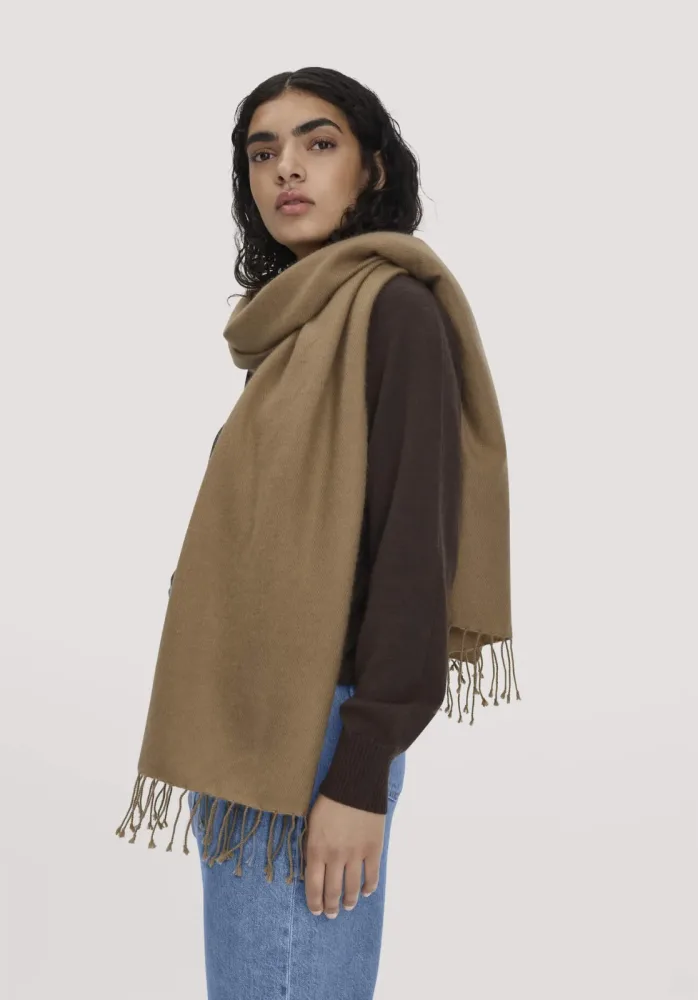 hessnatur Damen Schal aus Cashmere mit Schurwolle - braun - Größe 60x200 cm