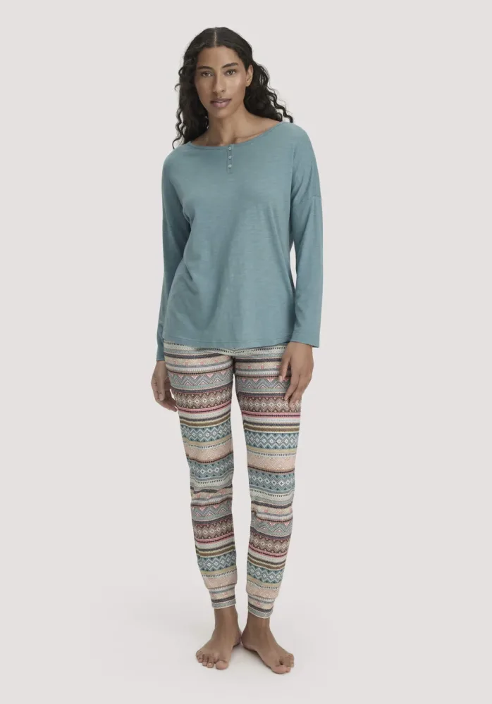 hessnatur Damen Schlafhose PURE COTTON aus Bio-Baumwolle - blau - Größe 40