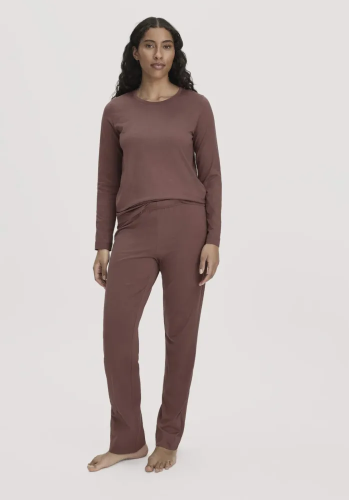 hessnatur Damen Schlafhose PURE COTTON aus Bio-Baumwolle - braun - Größe 40