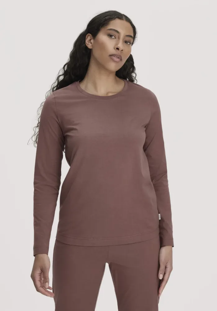 hessnatur Damen Schlaf Shirt PURE COTTON aus Bio-Baumwolle - braun - Größe 34