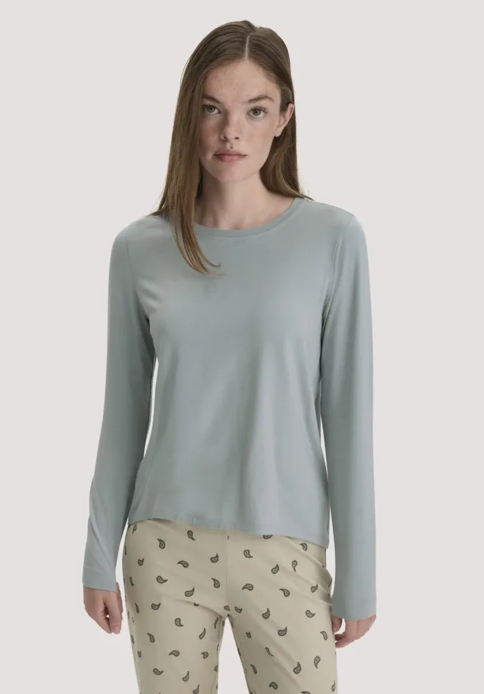 hessnatur Damen Schlaf Longsleeve PURE FLOW aus TENCEL? Modal - blau - Größe 44