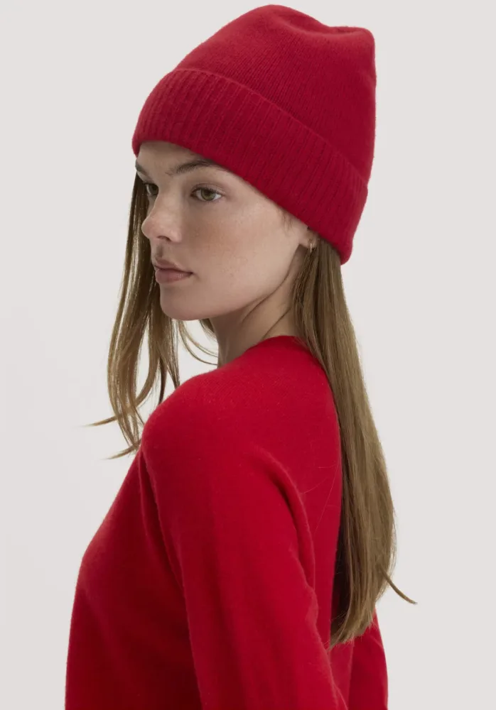hessnatur Damen Mütze BETTER RECYCLING aus Cashmere - rot GrösseOne Size