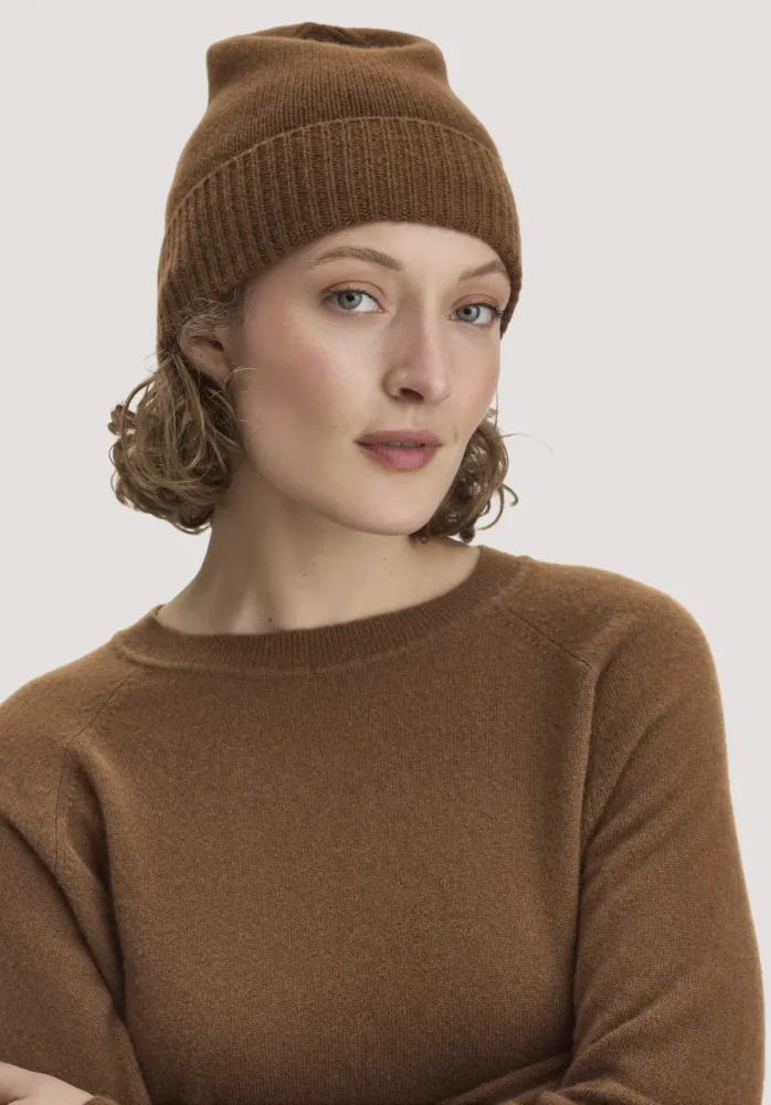 hessnatur Damen Mütze BETTER RECYCLING aus Cashmere - braun - Größe One Size