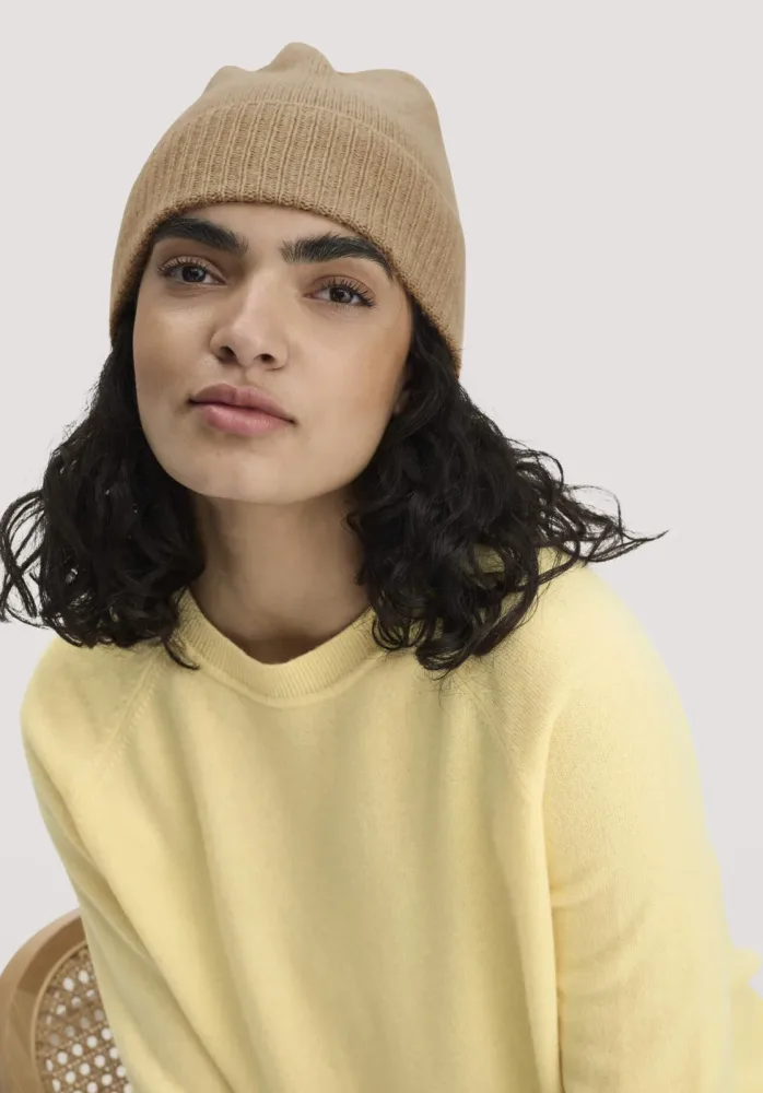 hessnatur Damen Mütze BETTER RECYCLING aus Cashmere - beige - Größe One Size