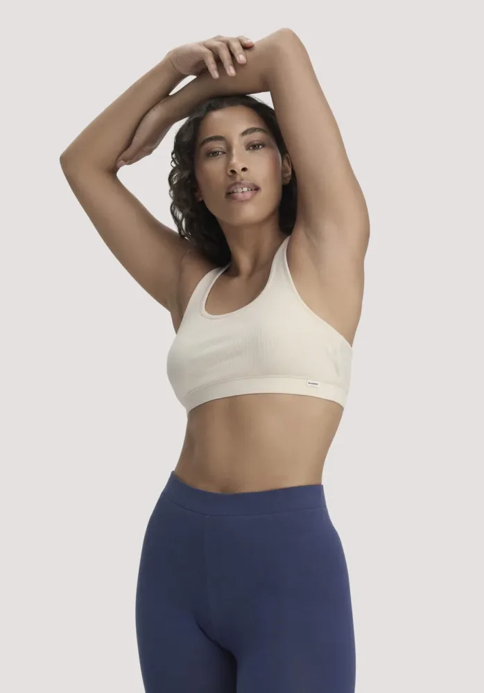 hessnatur Damen Bustier Racerback SOFT RIB aus Bio-Baumwolle - natur - Größe 42
