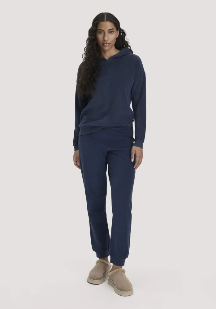 hessnatur Damen Frottee Loungehose PURE COTTON aus Bio-Baumwolle - blau - Größe 34