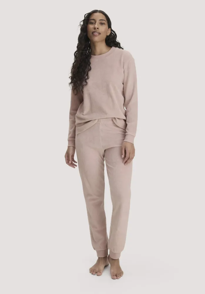 hessnatur Damen Frottee Loungehose PURE COTTON aus Bio-Baumwolle - rosa - Größe 38
