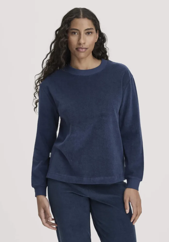 hessnatur Damen Frottee Loungeshirt Oversize PURE COTTON aus Bio-Baumwolle - blau - Größe 48